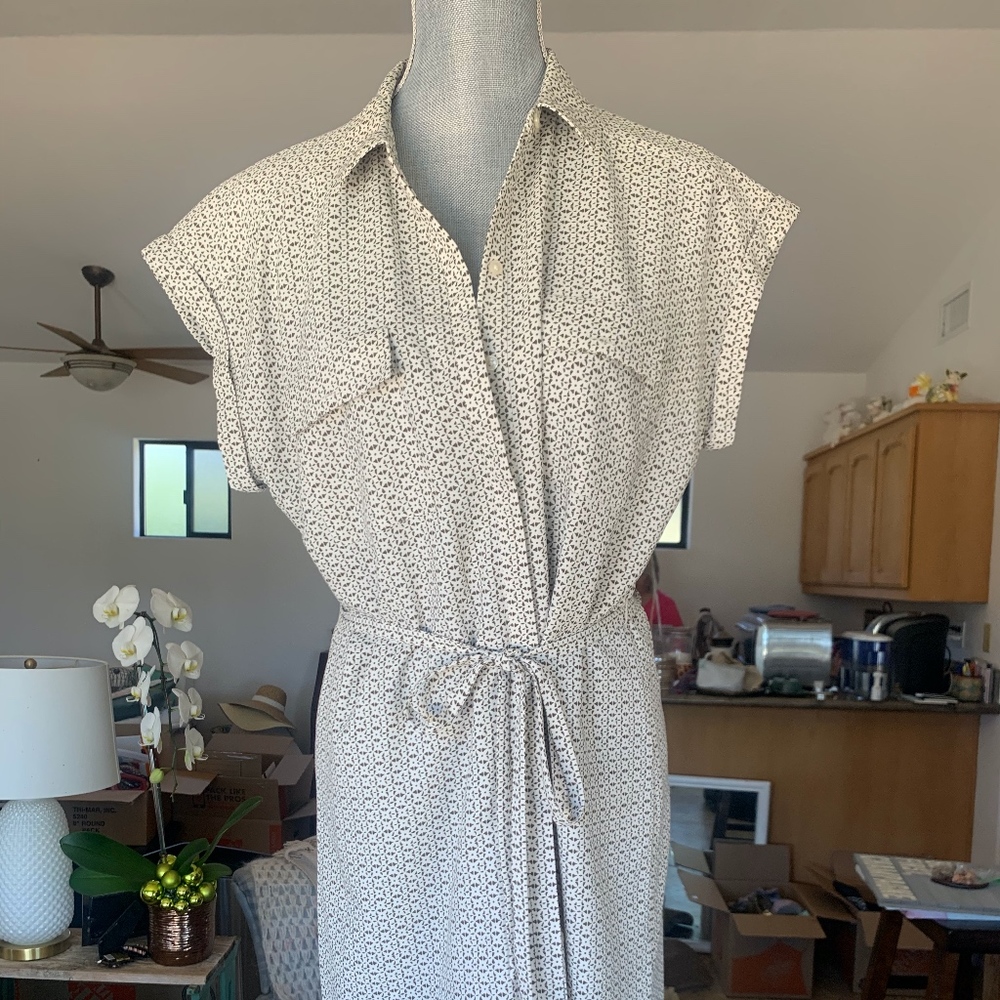 Button Down Print Dress w/ Tie